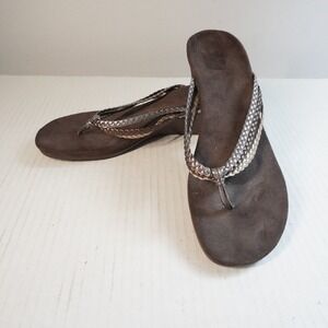 Vionic Wedge Sandals Braided Thong Brown Summer Beach‎ Metallic Comfort US 9